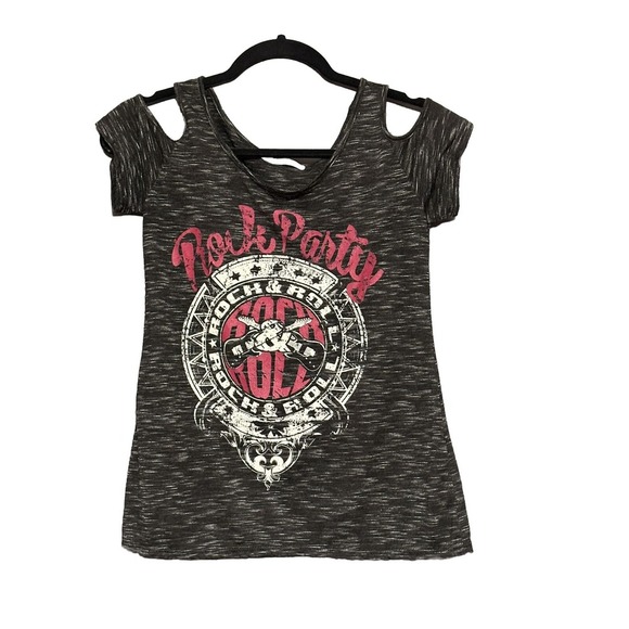 Maurices Tops - Maurices T-Shirt Rock‎ & Roll Rock Party Graphic Women's Small Cutout Shoulders